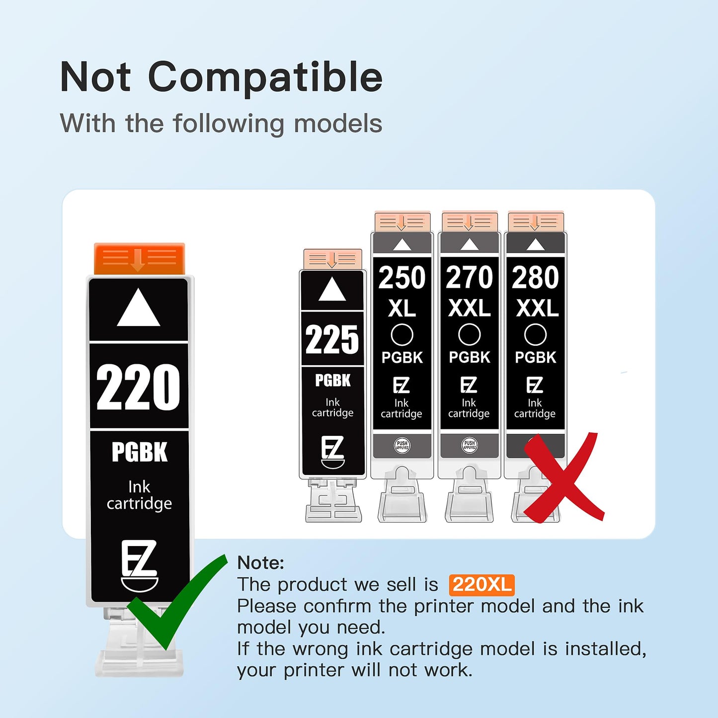 E-Z Ink Compatible Ink Cartridge Replacement for Canon PGI-220 PGI220 CLI-221 CLI221 to use with PIXMA MX860 MX870 MP620 MP560 (2 Large Black, 2 Cyan