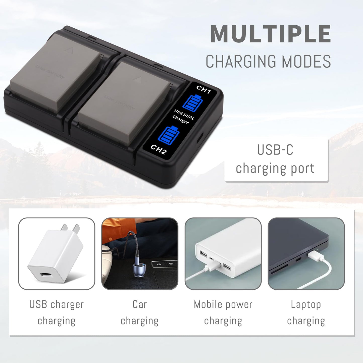DFTIM 2Pack BLN-1 Battery with Dual Fast Charger Compatible for Olympus BLN-1, BCN-1, for Olympus OM-D E-M1, OM-D E-M5, Pen E-P5 E-M5 MKII