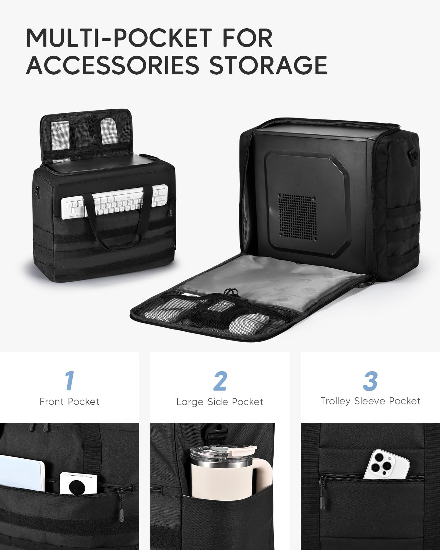 Nixjoro Micro Computer Desktop Tower Carrying Case Compatible with Mini-ITX,18x14x8 Travel Storage Bag for PC's Box Moving, Keyboard, Mouse