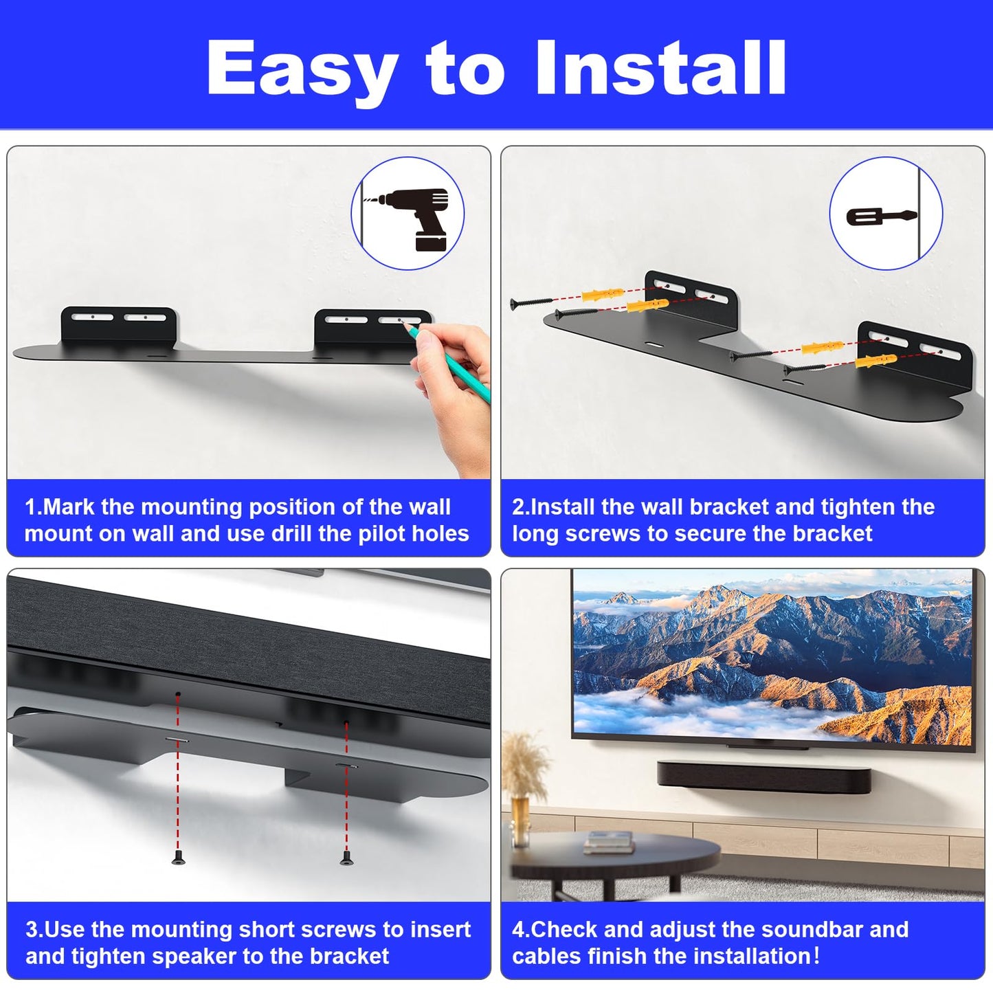 BYMECOST Soundbar Mount for Sonos Beam, Heavy Duty Wall Mount Bracket Compatible with Gen 1 & Gen 2, Sonos Beam Sound Bar Mounting Bracket Under TV or