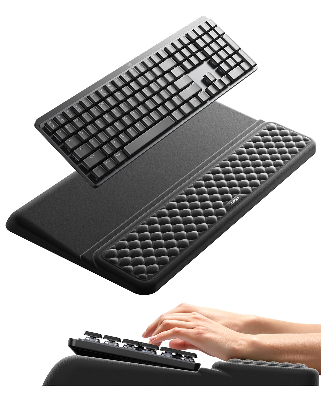 Vaydeer Wrist Rest with Keyboard Stand, Computer Wrist Support Pad, Ergonomic Keyboard Riser Holder Lifter Tray with Wrist Pad, Soft Memory Foam Desk