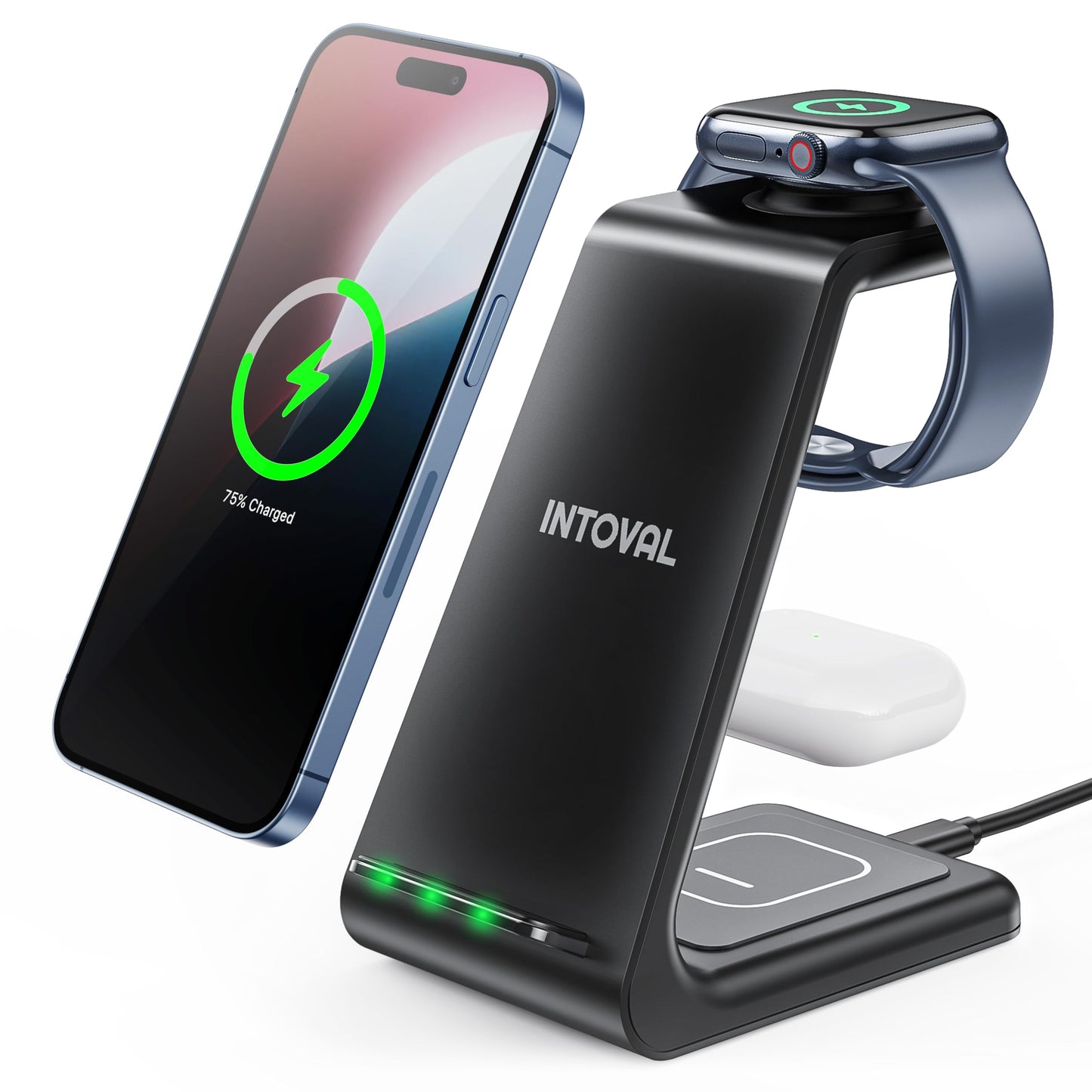 Intoval 3 in 1 Wireless Charging Station for iPhone and Apple Watch,Fast Wireless Charger Stand,Compact Desk Charging Dock for iPhone17 16 15 14