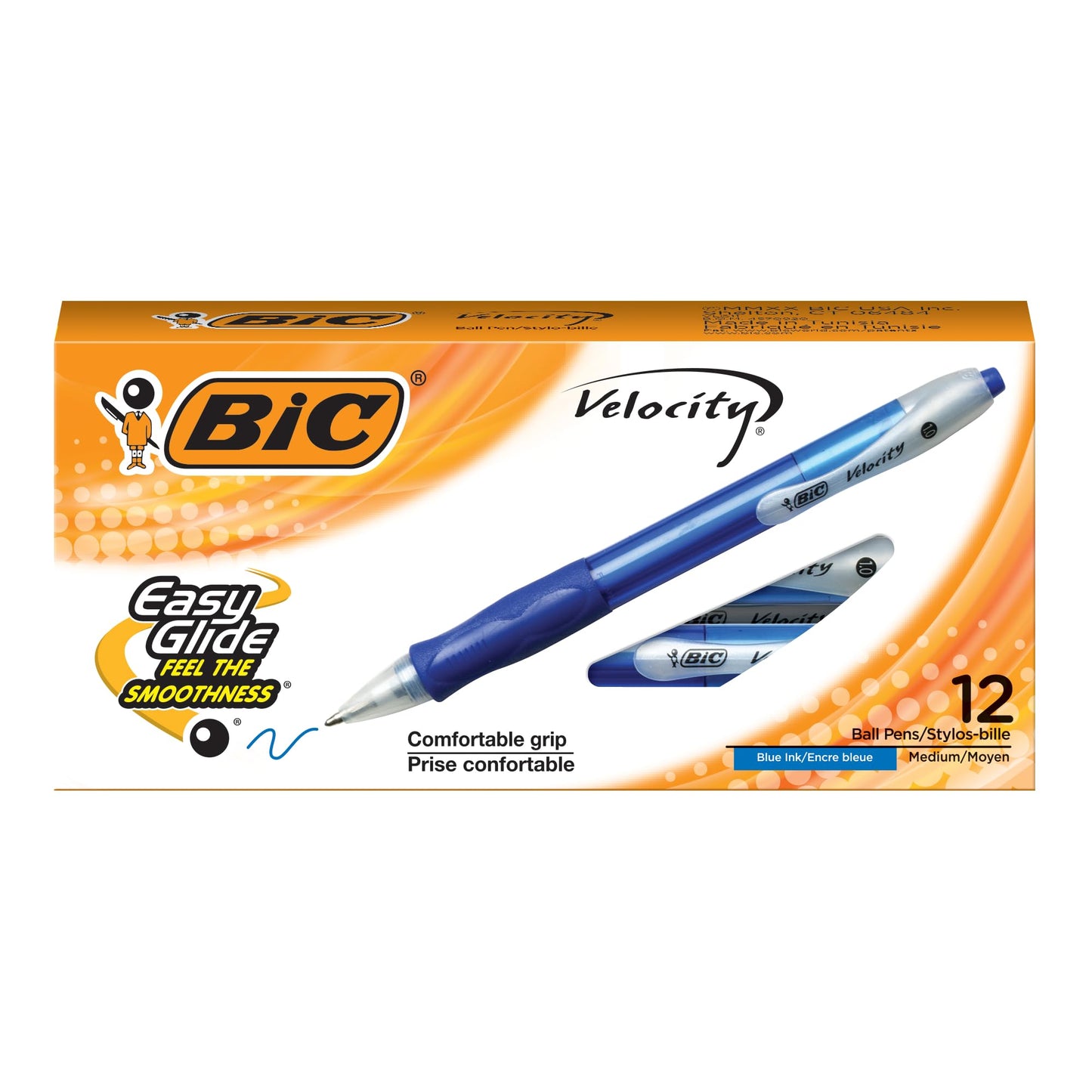 BIC Velocity Retractable Ballpoint Pens, Medium Point (1.0 mm), Blue Ink Pens, 12-Count Pack, With Comfortable Grip