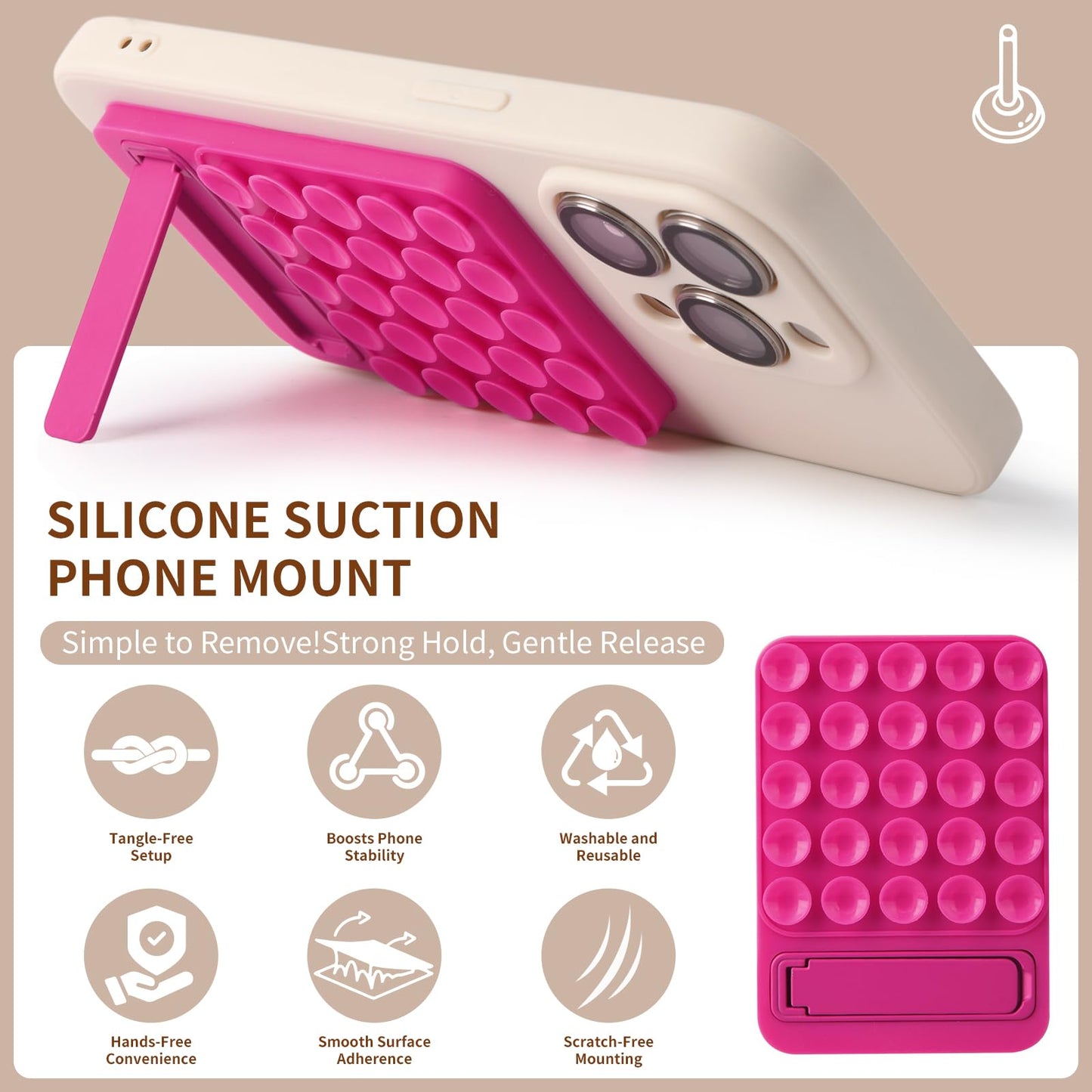 EASTOU Suction Phone Mount for Case, 2 in 1 Silicone Octo Cup Buddy Sticky Grip Holder for iPhone, Hands-Free Selfie/Video for TikTok Influencers,Dark