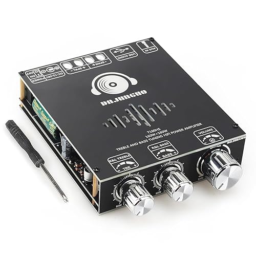 AUGUESLD T160HS 160W+160W Amplifier Board with Treble and Bass Control,2.0 Channel Stereo AMP Board,Bluetooth/AUX/USB Input DC 12-36V