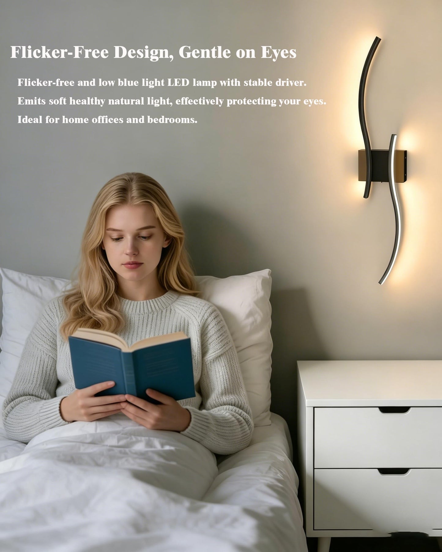 FONSHUKYY Wall Sconces Set of 2 Modern Hardwired - 31.5" Large LED Wall Lights Matte Black Scone - for Bedroom Living Room TV Wall, 3 Color