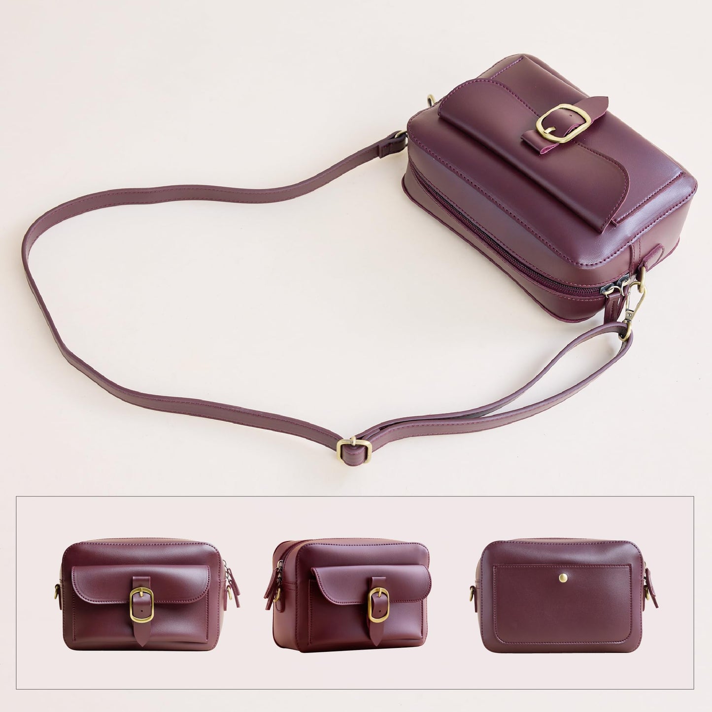 Vintage Vegan Leather Camera Bag for Women (RED)