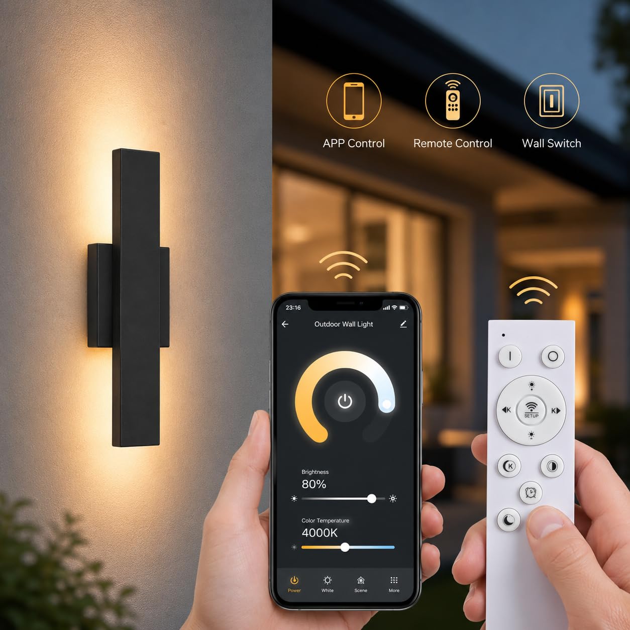 OUVR Outdoor Modern LED Wall Light, Linear Exterior Sconce, Waterproof Porch Light with Remote,3000K 4000K 5000K Dimmable Outdoor Lighting for Garage