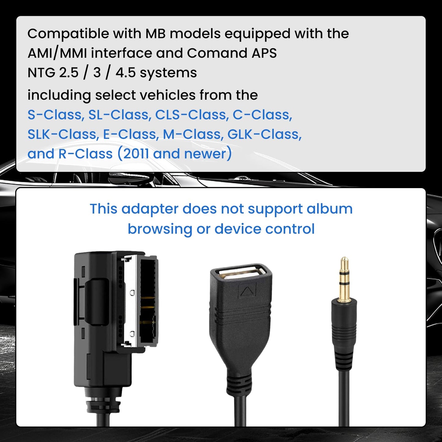 MENURSY MDI MMI AUX USB Charging Adapter Cable with 3.5mm Music Interface Compatible MB S, SL, CLS, CL, C, SLK, E, ML, GLK, R Class with Comand APS