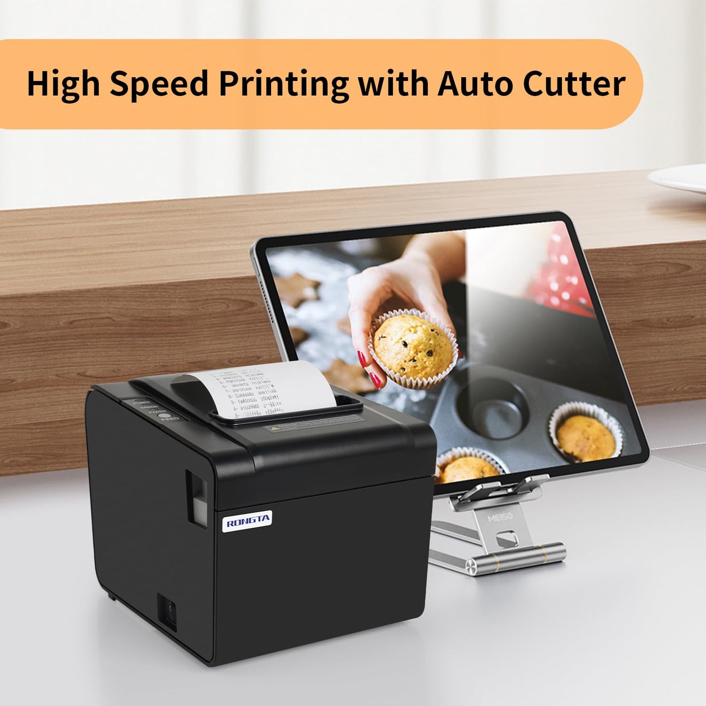 Rongta POS Receipt Printer, 80mm Thermal Printer, ESC/POS, Restaurant Kitchen Printer with Auto Cutter Support Cash Drawer,USB Serial Ethernet