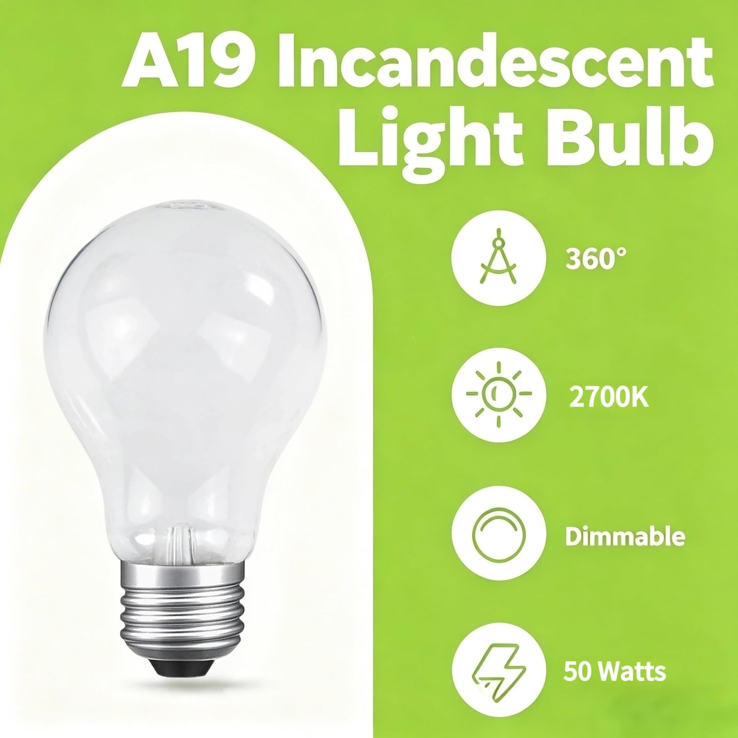 IWOPAN 50 Watt Incandescent Light Bulbs, Dimmable, 50W Equivalent, A19 Light Bulbs, E26 Base, for Ceiling Fan Light, Pendant Light, Table Lamp (6PACK)