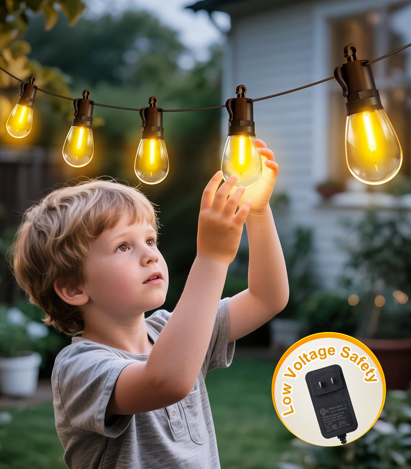 Outdoor String Lights Patio LED - Light Outside 50Ft 15M Waterproof Remote Dimmable S14 Porch Lighting Edison Plastic Bulb Pergola Hanging Balcony