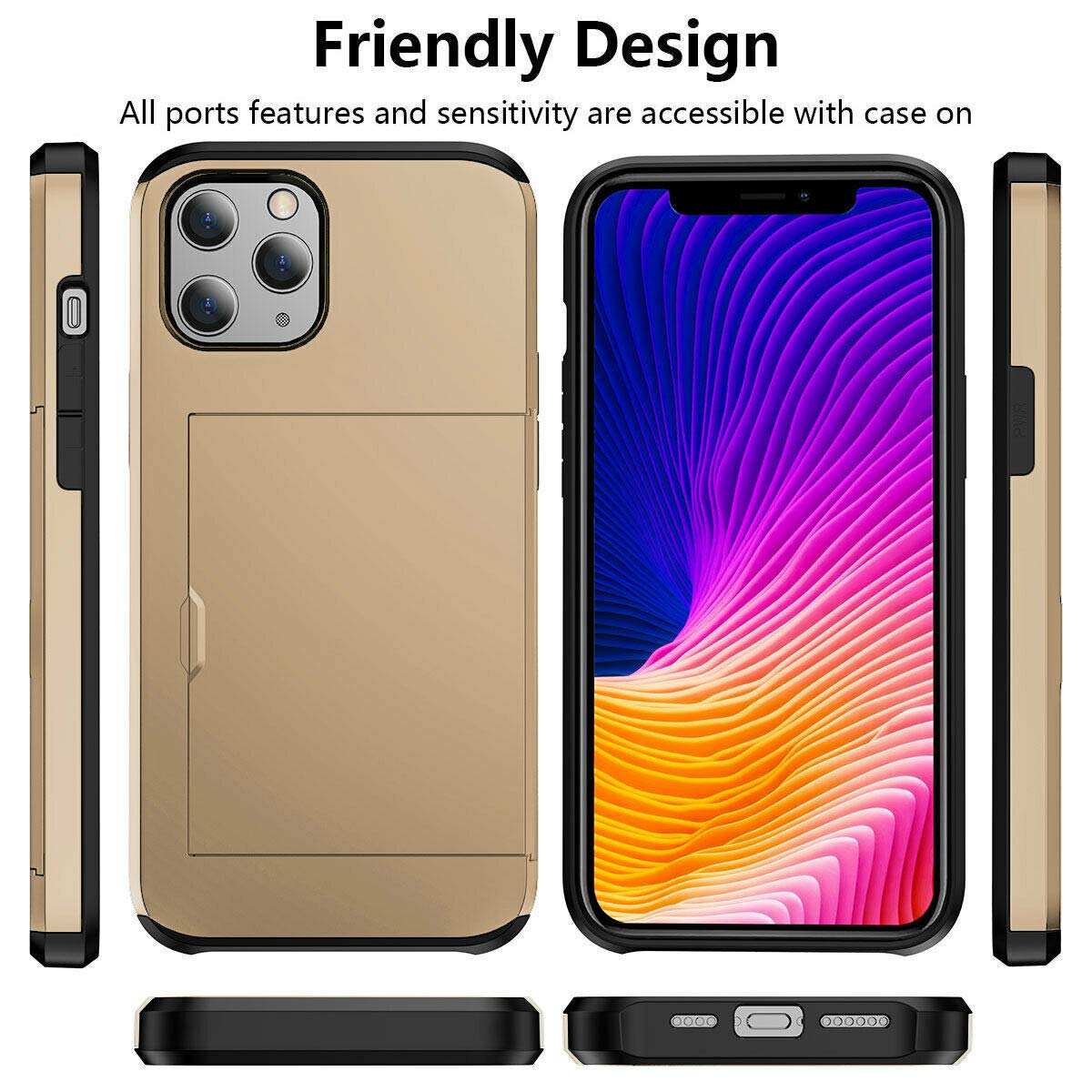 Fastsun Ultra-Thin Shockproof Hard Back ID Cards Slot Silicone Case Dual Layer Protective Credit Card Holder Case Cover Compatible with iPhone 14