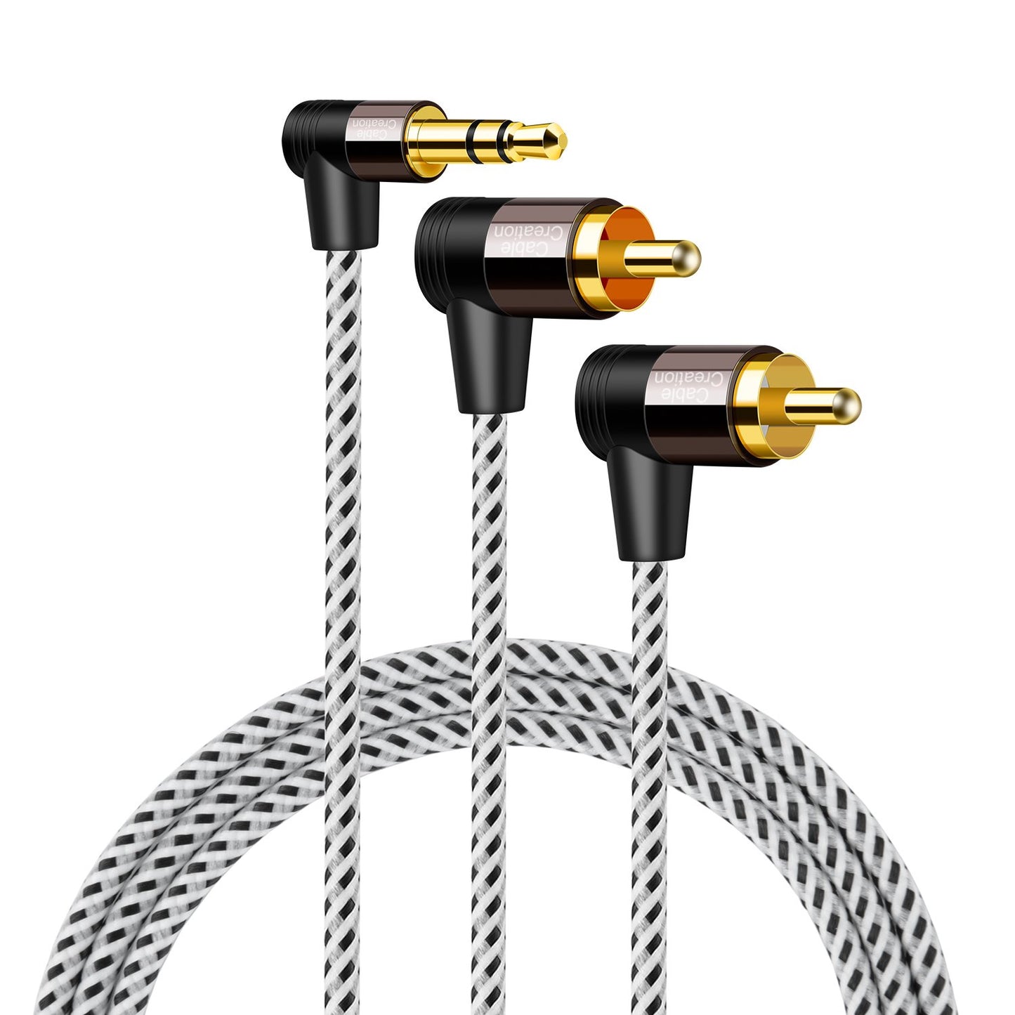 CableCreation 3.5mm to RCA Cable 3FT, Angle 2RCA Male to 3.5mm Male Stereo Y Splitter Adapter Compatible with Phones, Laptop, HDTV, Speaker, Echo Dot