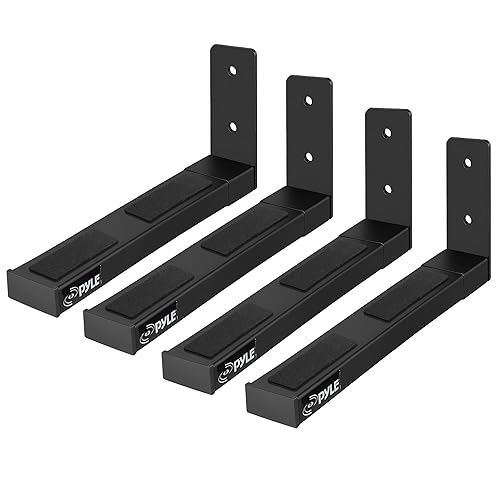 Pyle Adjustable Speaker Wall Mount Brackets - 2 Pack (4 Brackets) Extendable Steel Arms for Center Channel, Small or Large Speakers & Soundbars - 110