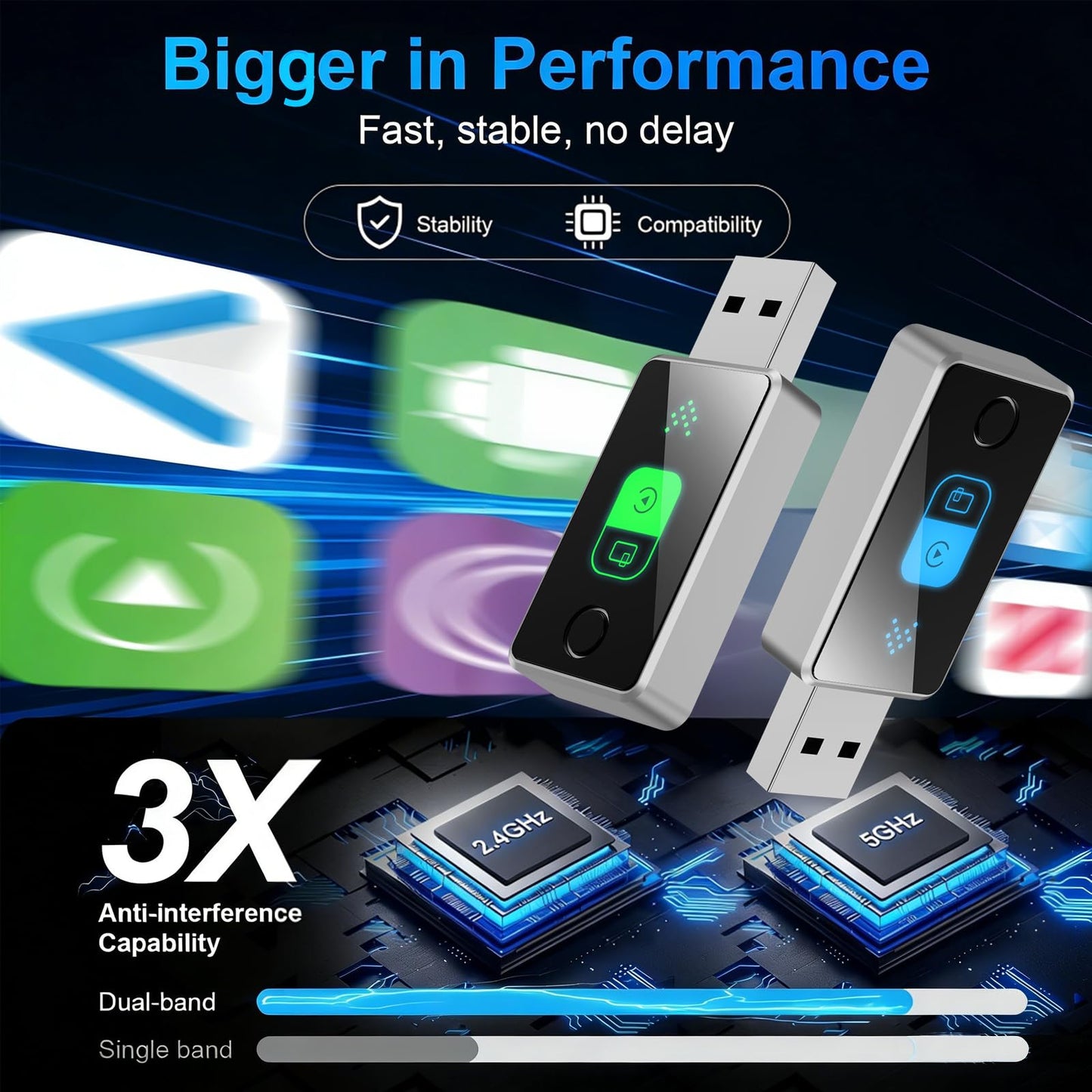 Wireless CarPlay Adapter for iPhone & Android Auto 2026 Upgrade 2-in-1, Wired to Wireless, One-Touch Switch, Fast & Stable Connection, Plug & Play