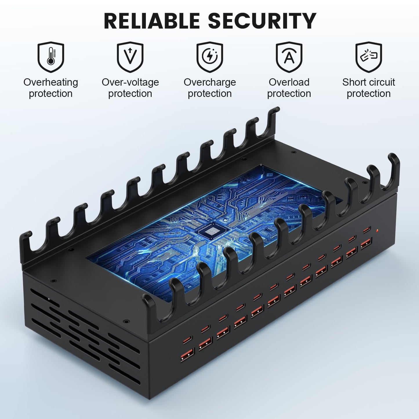 USB Charging Station 300W 24 Ports, Smart Power Distribution and Safety Protection PD/QC Charging Technology Multi Port Fast Charger with 12 USB-C