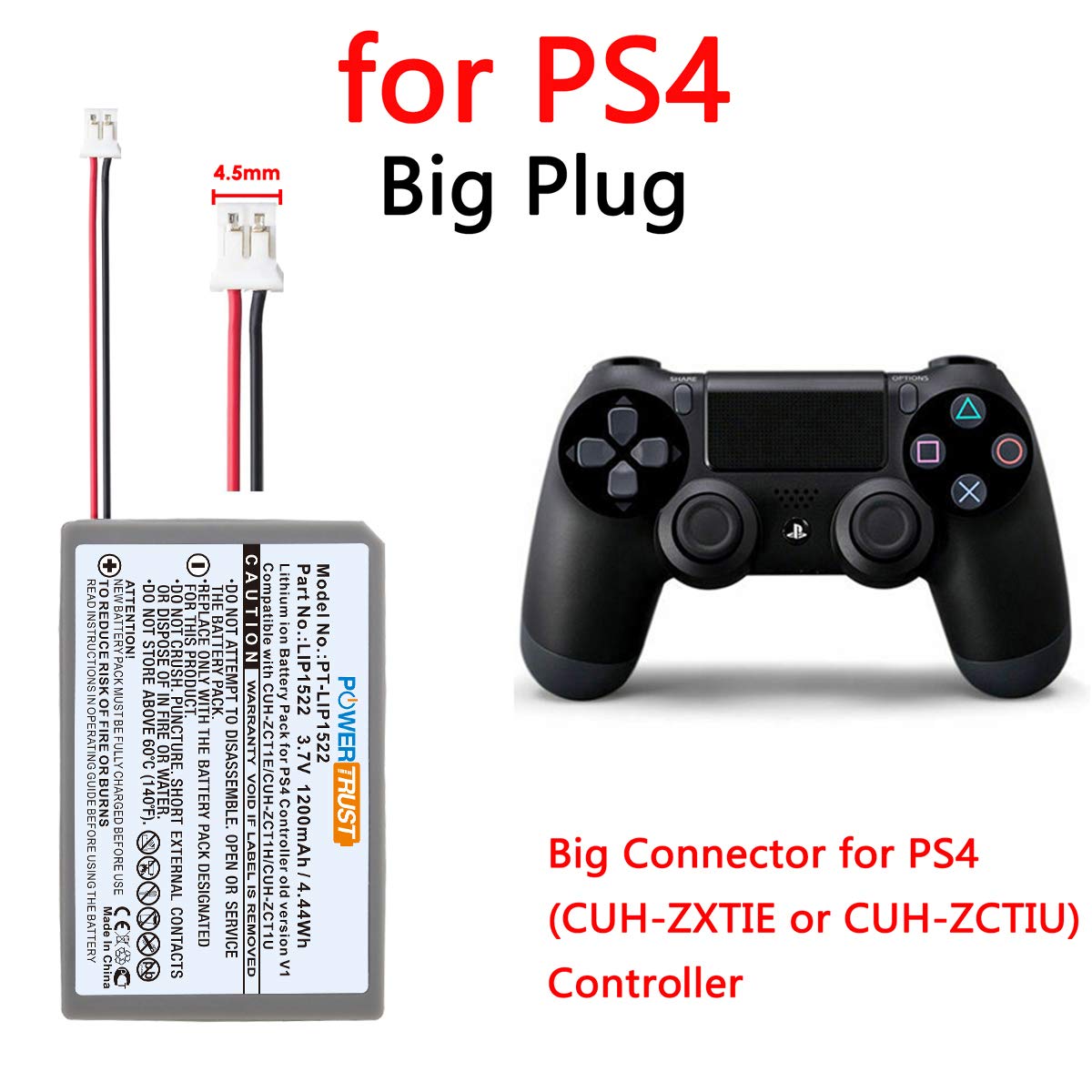 PowerTrust 1200mAh LIP1522 Replacement Battery for Sony PlayStation 4 PS4 Dualshock 4 Wireless Controller CUH-ZCT1E CUH-ZCT1U-2015 Older Version