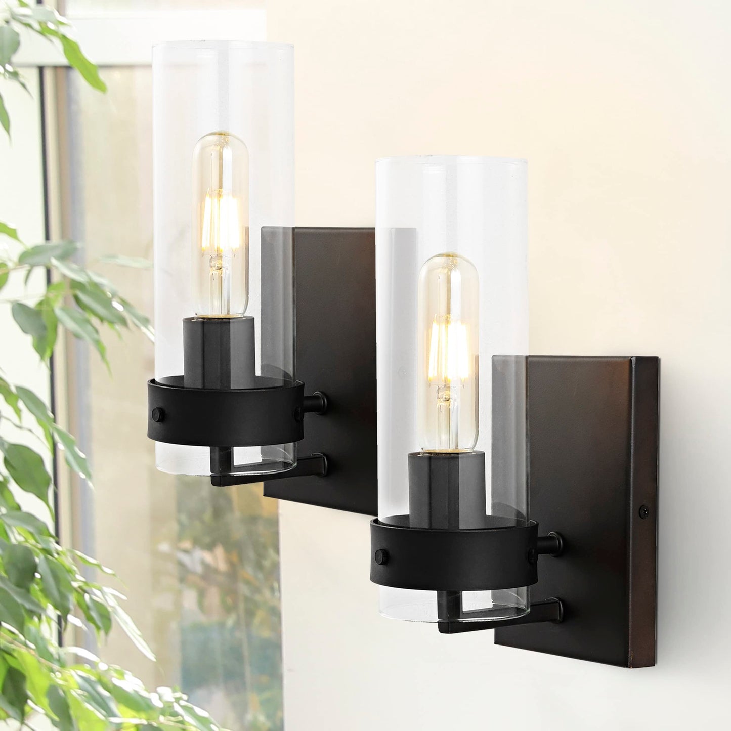 JONATHAN Y 4.5" Oil Rubbed Bronze/Clear Modern Wall Sconces Set of 2 for Bathroom Vanity, with Clear Glass Shade, Coastal Minimalist Wall Light