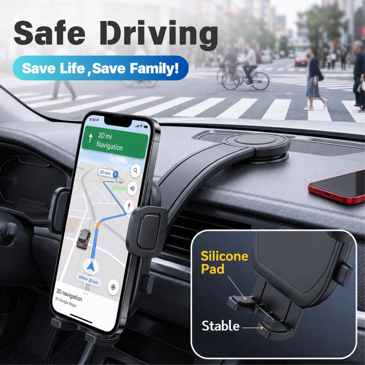 YUHENG Car Phone Holder for Dashboard, Bendable Aluminum Arm Phone Mount with One-Button Release Clamp, Dual 360° Adjustable Anti-Shake Holder
