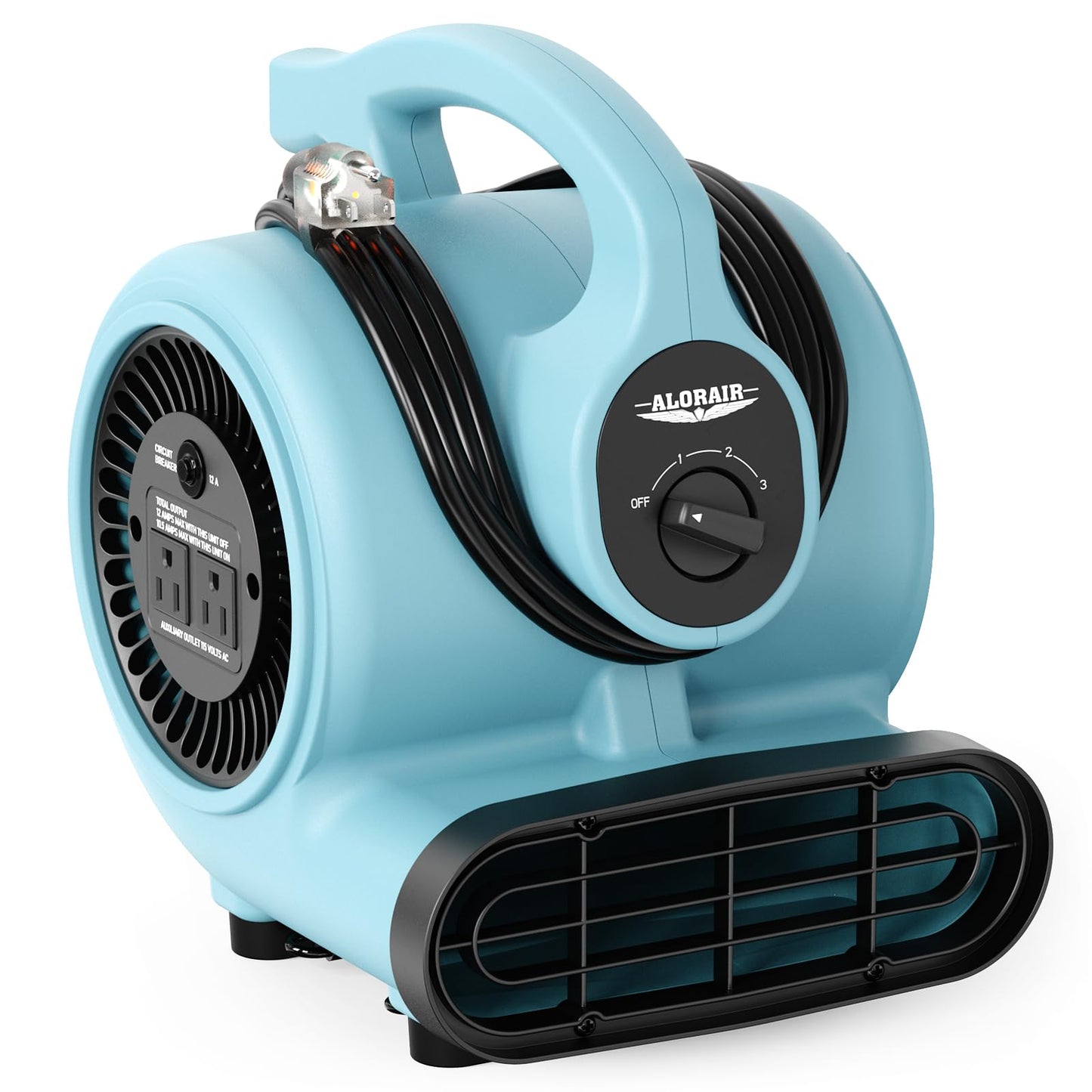 ALORAIR 3 Speed Air Mover Blower Fan 115W 600CFM Utility Floor Fan - Blue