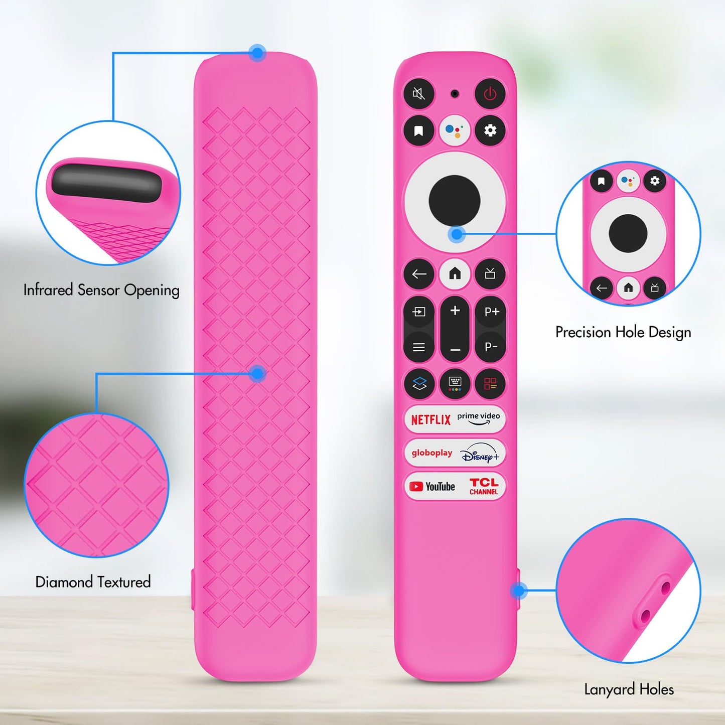 LEFXMOPHY Hot Pink Cover for 2023 TCL RC813 FMB1 / RC902V FMR1 / RC923 Voice Remote, Silicone Cover for TCL Q6 Q7 QM8 S4 S3 Series Google TV Remote