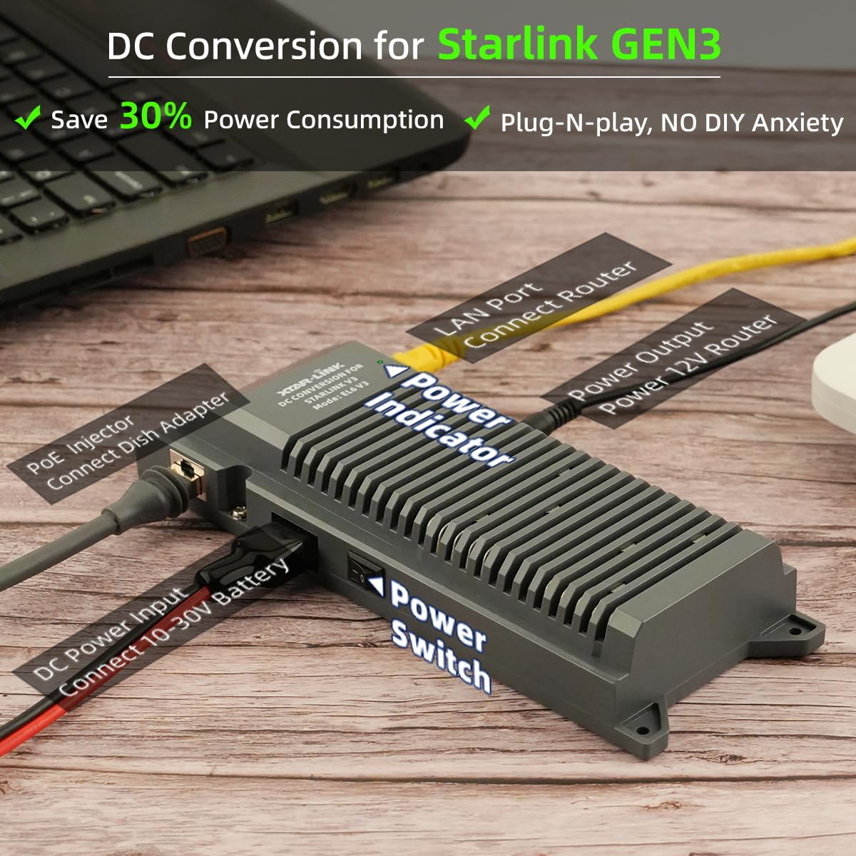 XTAR EL6 12V to 57V DC Power Conversion Kit for Starlink Gen 3