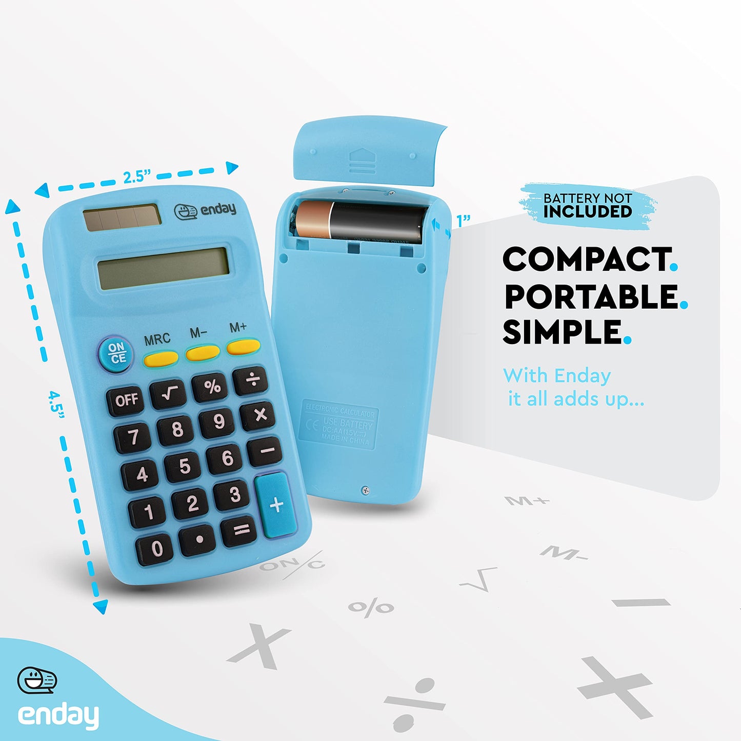 Calculator Blue, Basic Small Solar and Battery Operated, Large Display Four Function, Auto Powered Handheld Calculator School and Kids Available