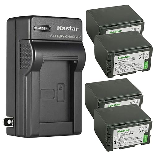Kastar 4-Pack CGR-D28 Battery and AC Wall Charger Replacement for Panasonic AG-DVC80P, AG-DVX100, AG-DVX100A, AG-DVX100B, AG-DVX100BE, AG-DVX102