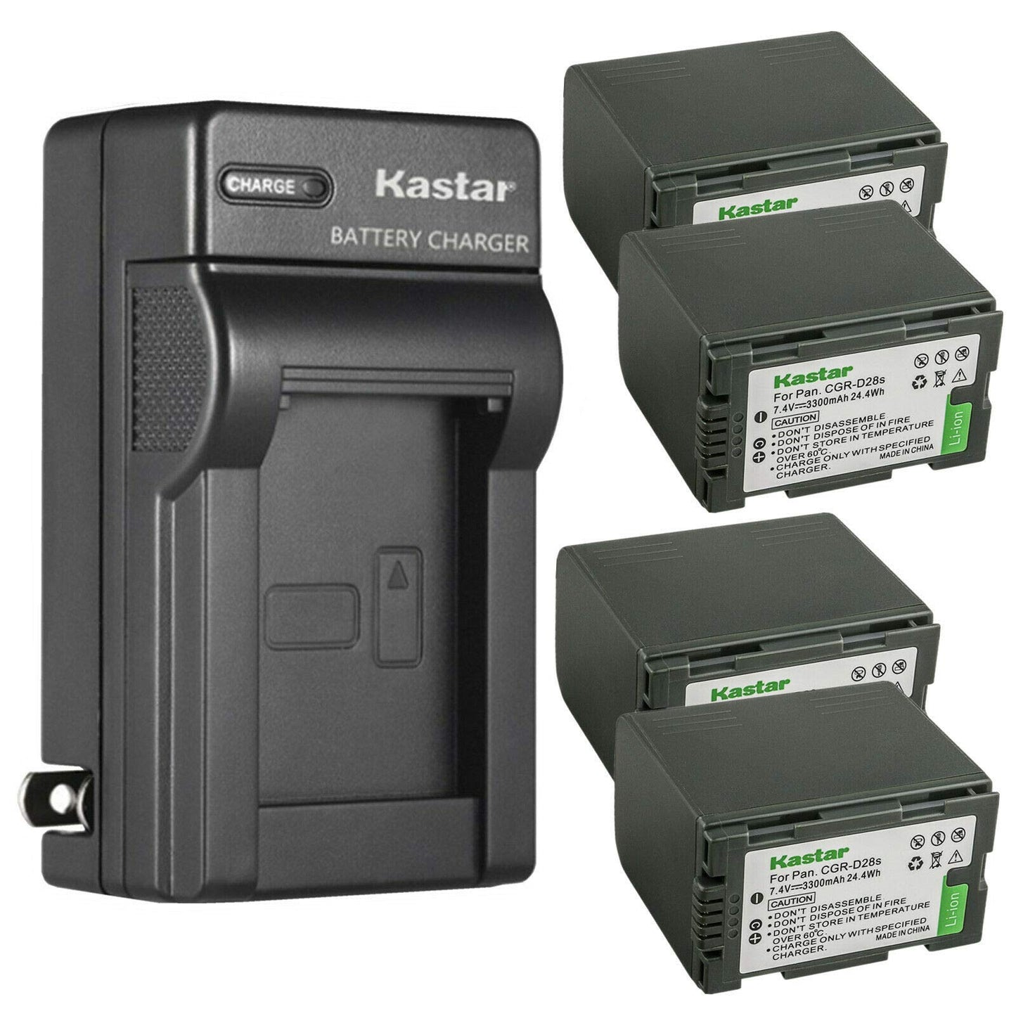 Kastar 4-Pack CGR-D28 Battery and AC Wall Charger Replacement for Panasonic AG-DVC80P, AG-DVX100, AG-DVX100A, AG-DVX100B, AG-DVX100BE, AG-DVX102