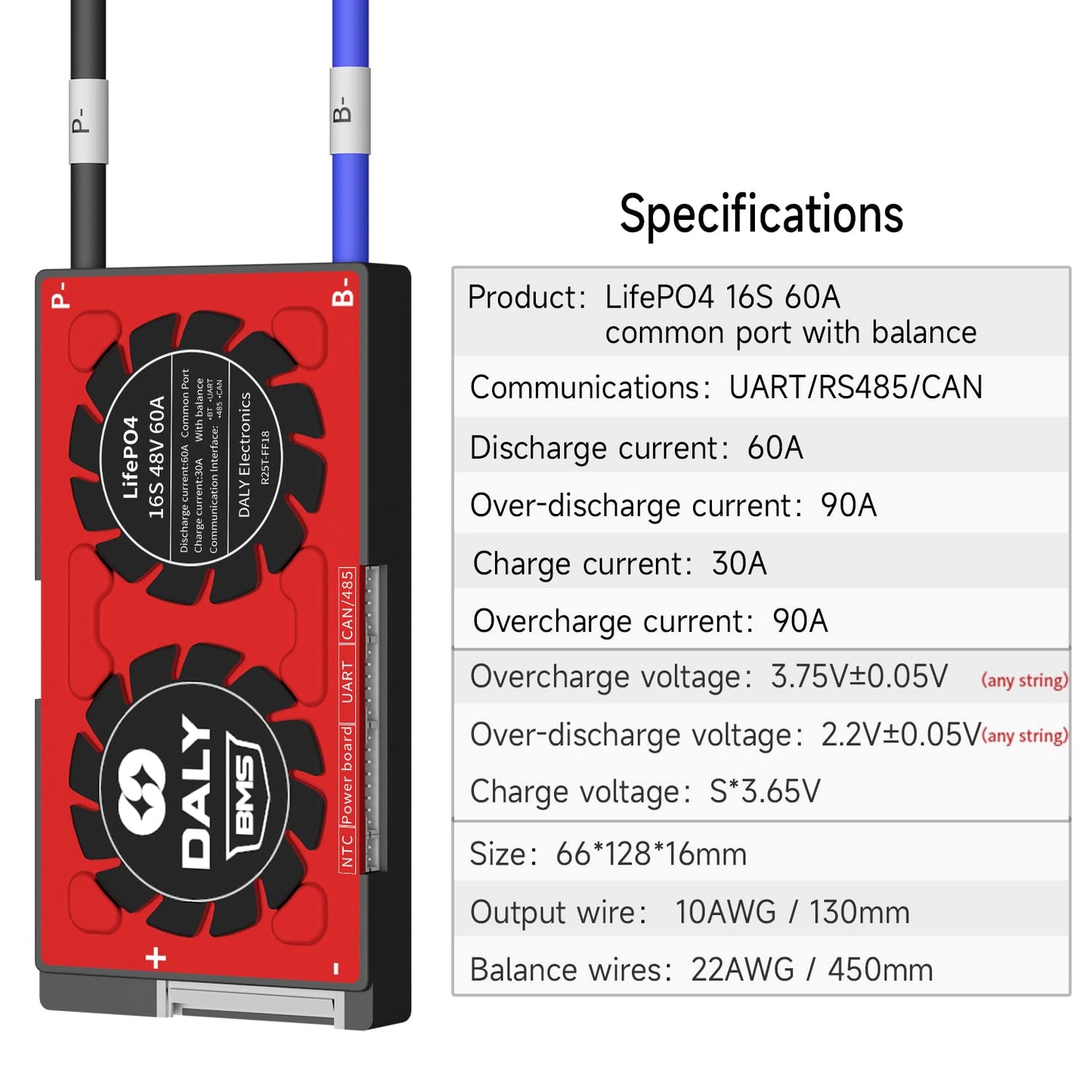 DALY Smart BMS 16S 48V LifePO4 PCB Protection Board with Balance Leads and Wireless Bluetooth Module for 16 Cells 48Volts Lithium Battery Pack(Smart…