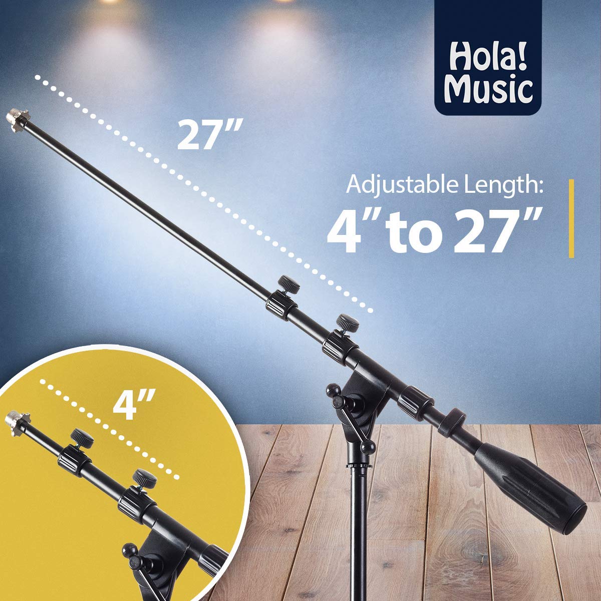 Hola! Music Mic Stand w/Adjustable Height for Home, Studio, Office or Stage Use - Low Profile (Kick Drum)