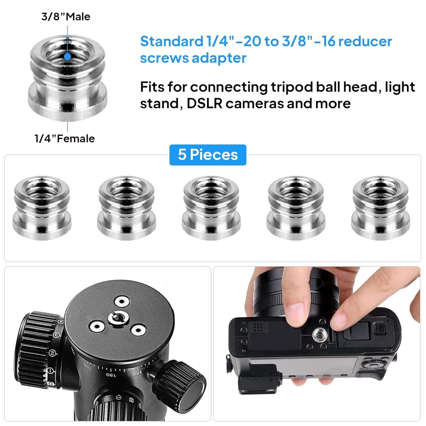 Standard Metal Male Convertor Threaded Screw Adapter Spigot Stud for Studio Light Stand, Hotshoe/Coldshoe Adapter, Ball Head, Wireless Flash Receiver