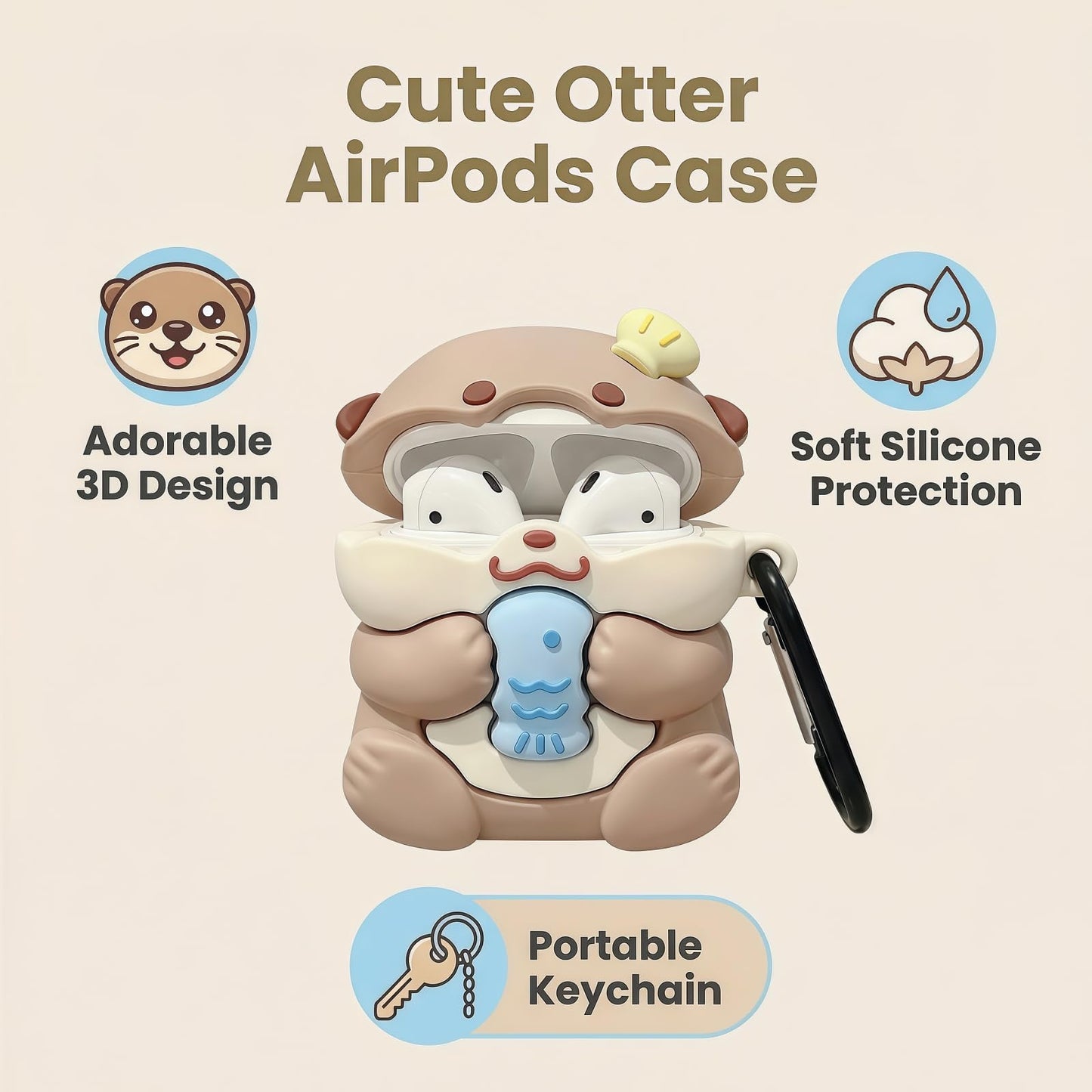 Rertnocnf Case Compatible with AirPods Pro 3 2025, Cute Kawaii Otter Design Case Cover, Portable Soft Silicone Wireless Charging Earphone Shockproof