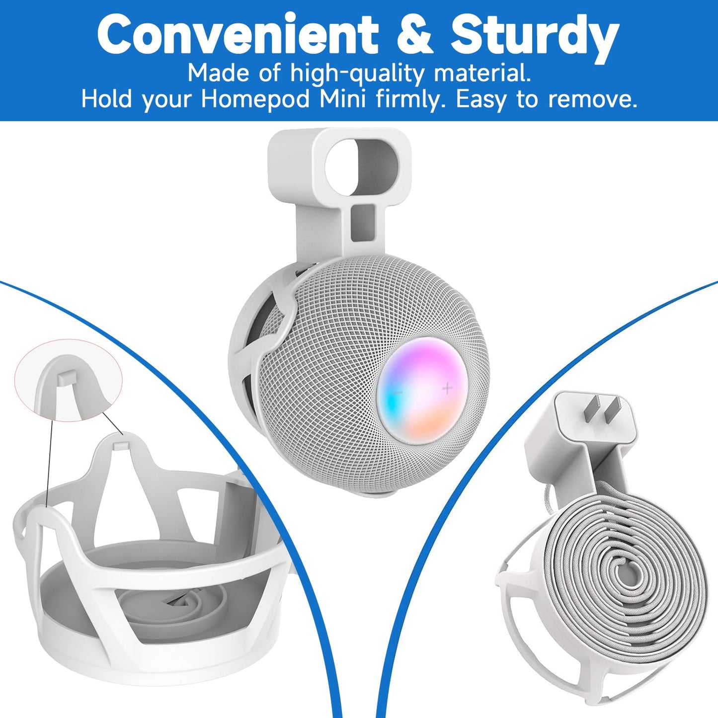 CUHIOY Wall Mount for HomePod Mini, Built-in Cord Management Speaker Stand for Outlet Home Pod, Space-Saving Smart Plug Holder for Homepod, Safe
