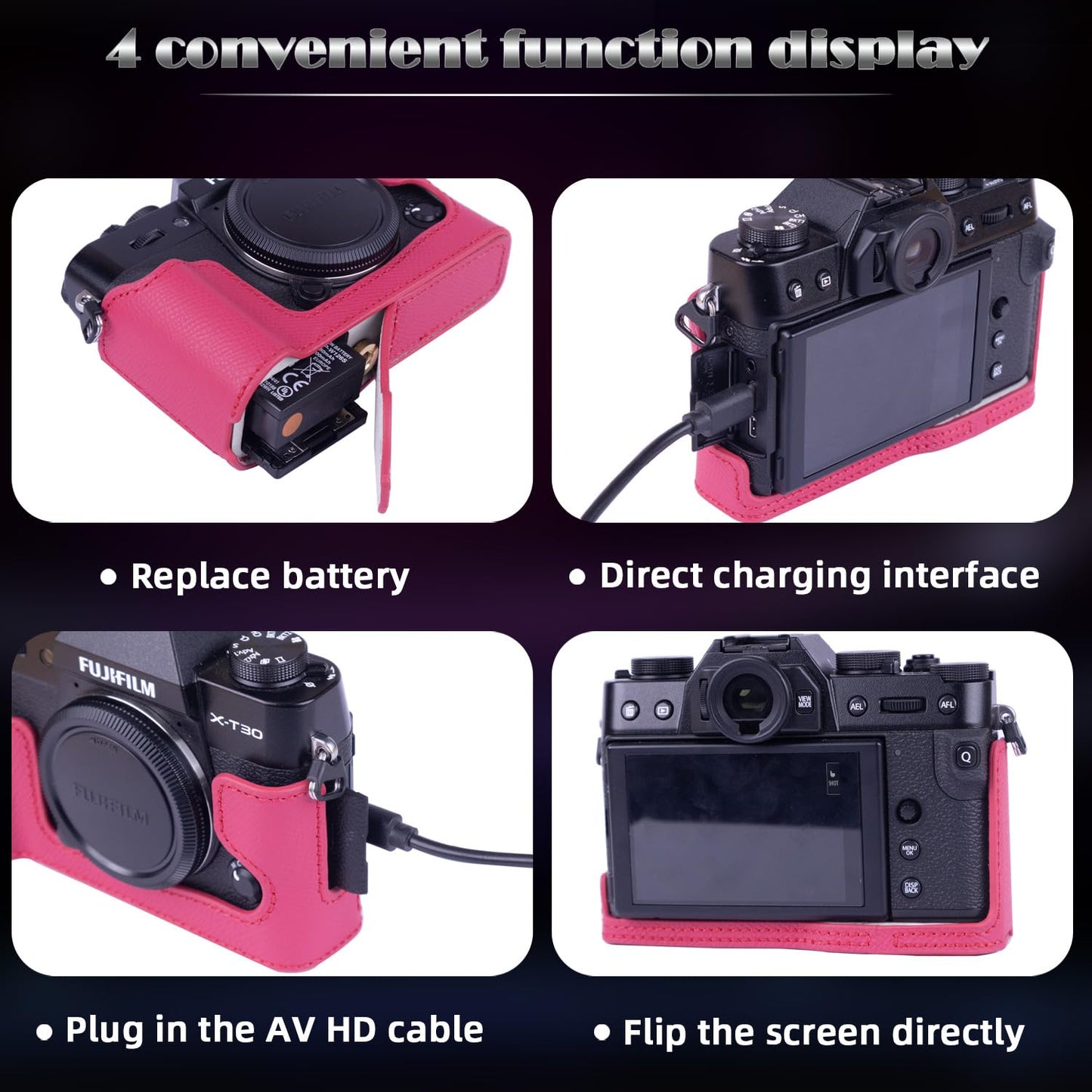 Dekok X-T30 MII, X-T30, X-T20 Half Case with Wrist Strap, Ready Leather Camera Half Case and Strap Compatible with Fujifilm X-T10 genuine leather