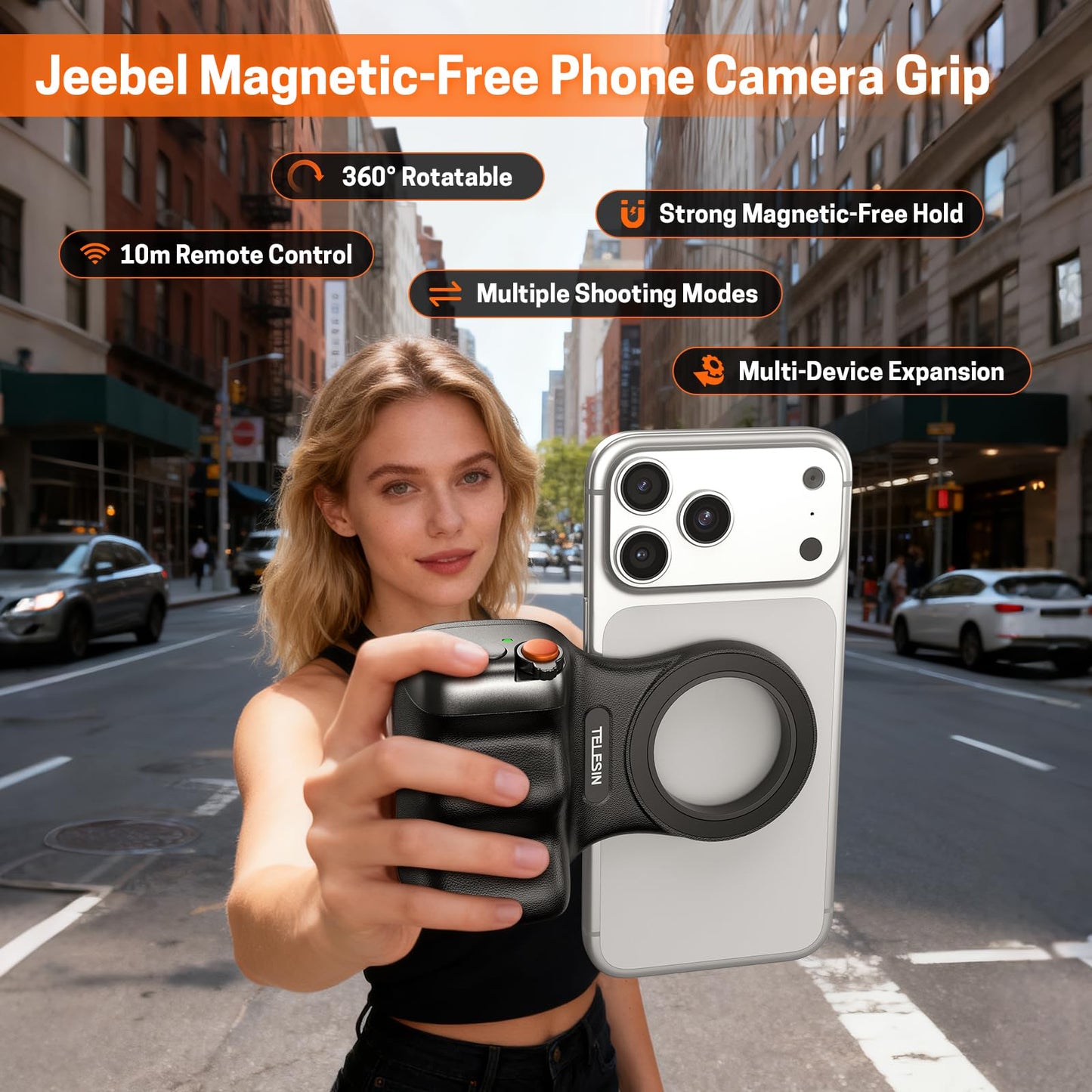 Jeebel Magnetic Phone Camera Grip, Smartphone Holder Selfie Handle Snap with Wireless USB Remote Control & 1/4” Screw Mount, Camera Stabilizer