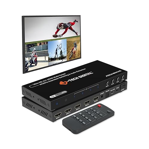 J-Tech Digital 4K HDMI Multiviewer Switch 4 in 1 Out, 4x1 4K 30Hz HDMI Quad Multiviewer Seamless Switcher with PiP, 6 Viewing Modes, Audio Extraction