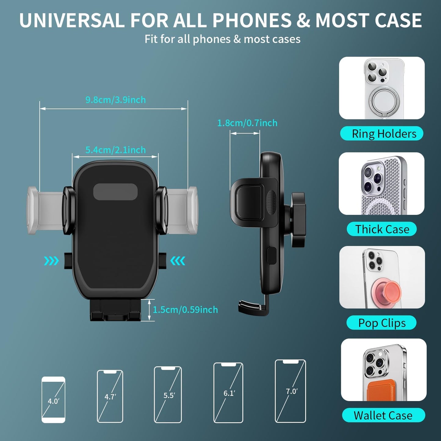 Adjustable Cup Phone Holder for Car Mount - 360° Rotation, Fits Car Cup Hole 2.5-4.1" Diameter, Wide Compatibility with 4.0-7.0 Inches Cell Phones