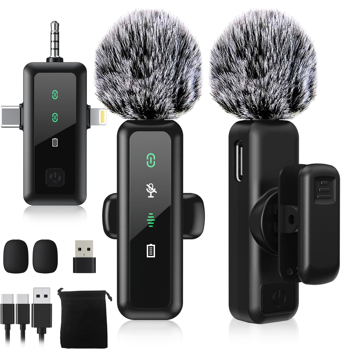 BILIWAL Wireless Lavalier Microphone, Noise Cancelling Lapel Recording Entry-Level 2 Pack Mics, 3IN1 Port for Most Devices