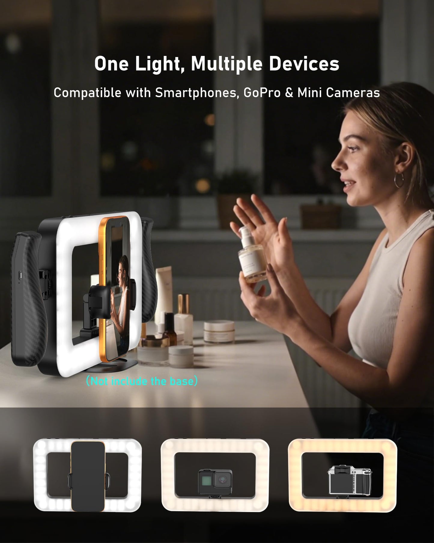 WIVTAK Smartphone Video Rig with LED Light, Ring Light for Phone, Video Recording with Remote, Adjustable 2900K-7000K&CRI 95+, Handheld Makeup Light