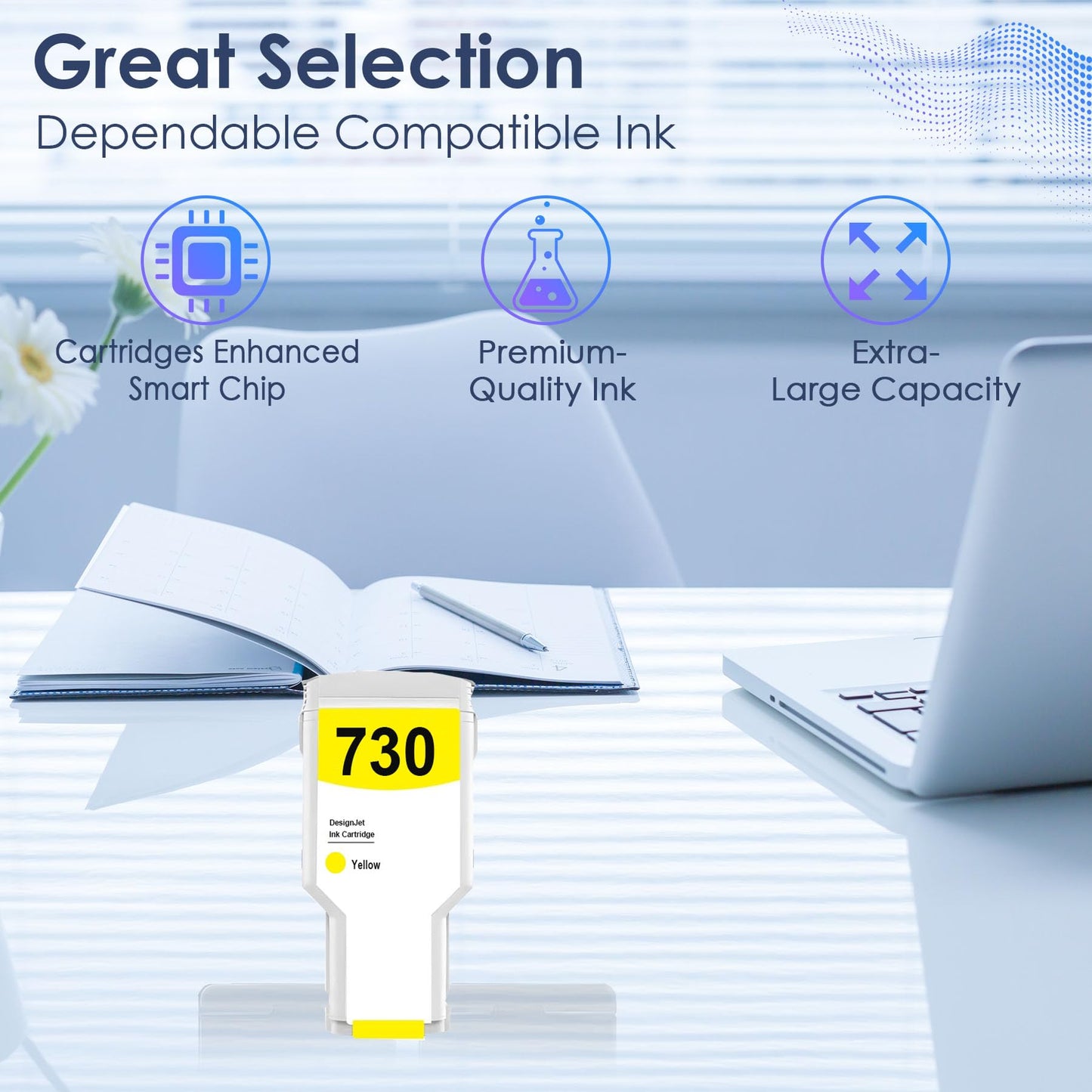 ET UCOLOR 730 Yellow Compatible Replacement for 730 Ink Cartridges 300ml Yellow P2V70A for DesignJet T1600 T1700 T2600 Printer Ink 1-Pack