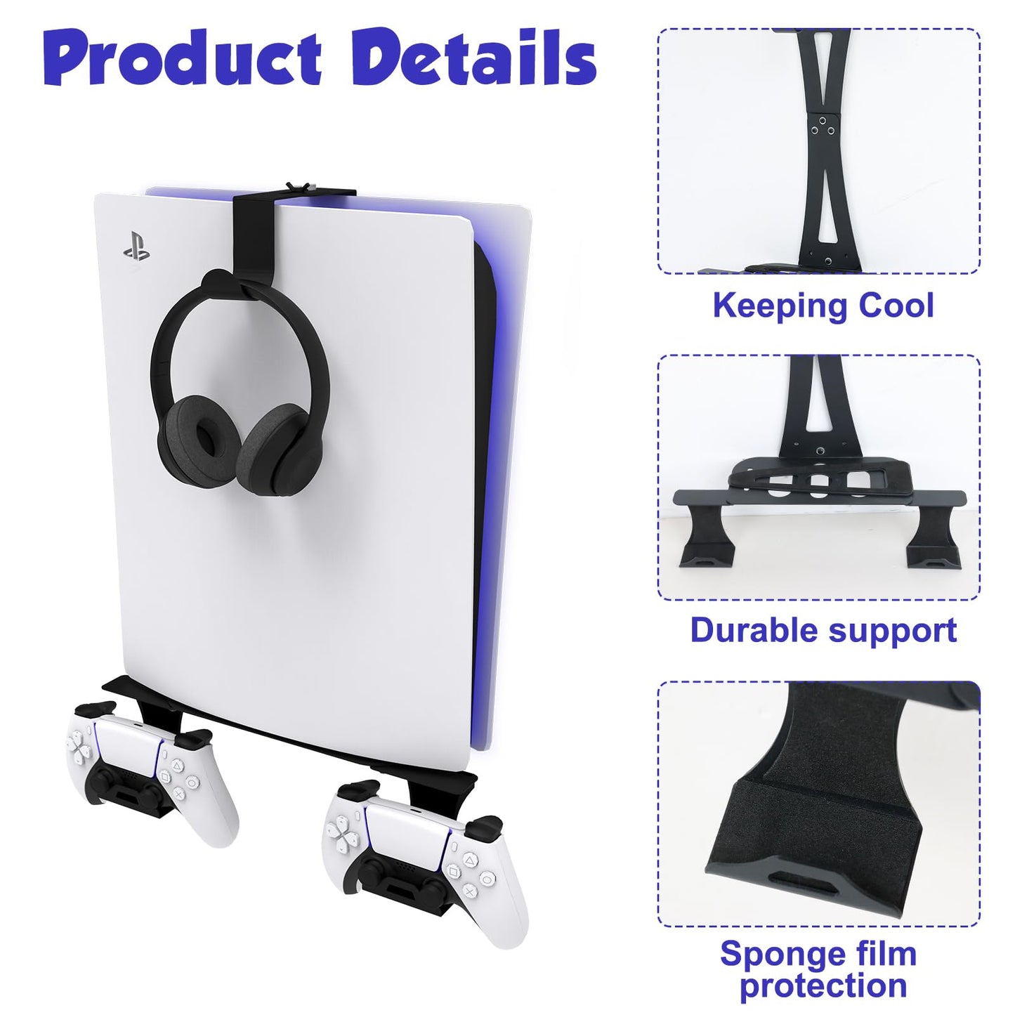 ZHSX Wall Mount for Ps5 Models,Ps5 Shelf Playstation Wall Mount Compatible with Ps5?Ps5 Pro and Ps5 Slim Disc Adjustable Length and Width Holds Two
