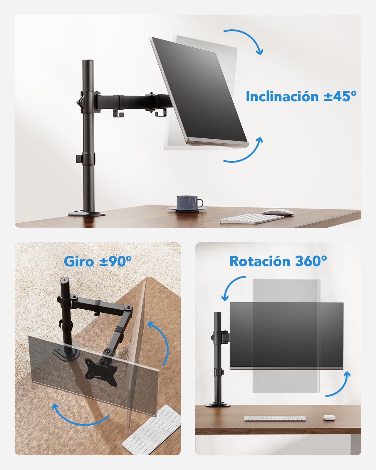 HUANUO Single Monitor Mount, Monitor Arm for 13”-32” Monitors up to 17.6 lbs, Adjustable Stand with 16” Max Height, Desk Mount with C-Clamp