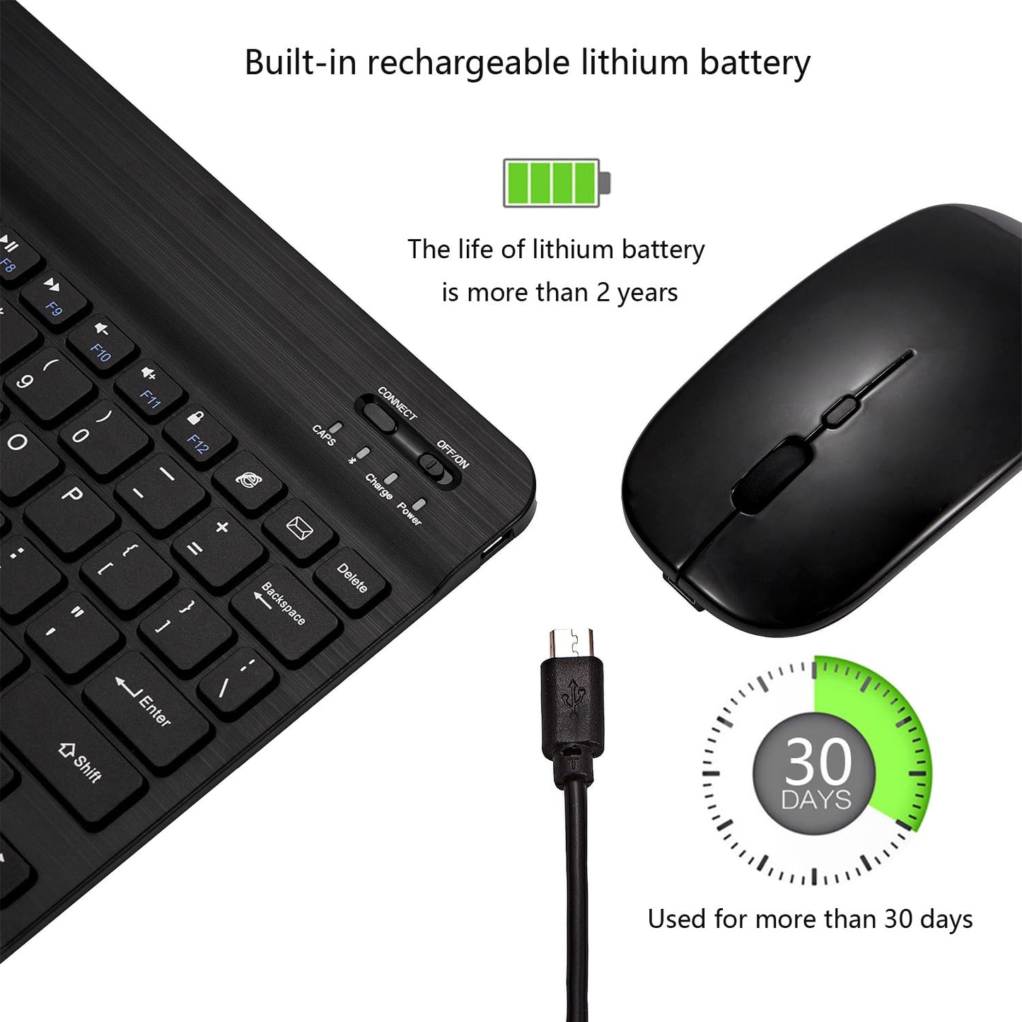 Ultra-Slim Bluetooth Keyboard and Mouse Combo Rechargeable Portable Wireless Keyboard Mouse Set for Apple iPad iPhone iPadOS/iOS 13 and Above Samsung