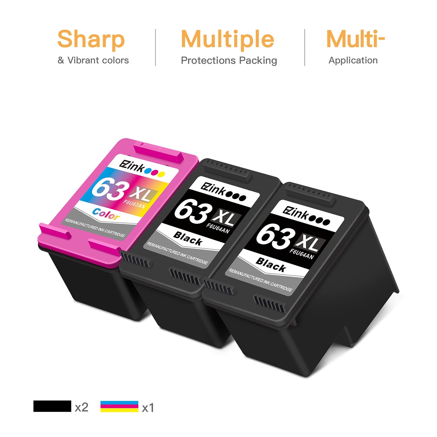 E-Z Ink (TM Remanufactured Ink Cartridge Replacement for HP 63XL 63 XL to use with Officejet 3830 5255 4650 3833 Envy 4520 Deskjet 1112 3637 3630 3634
