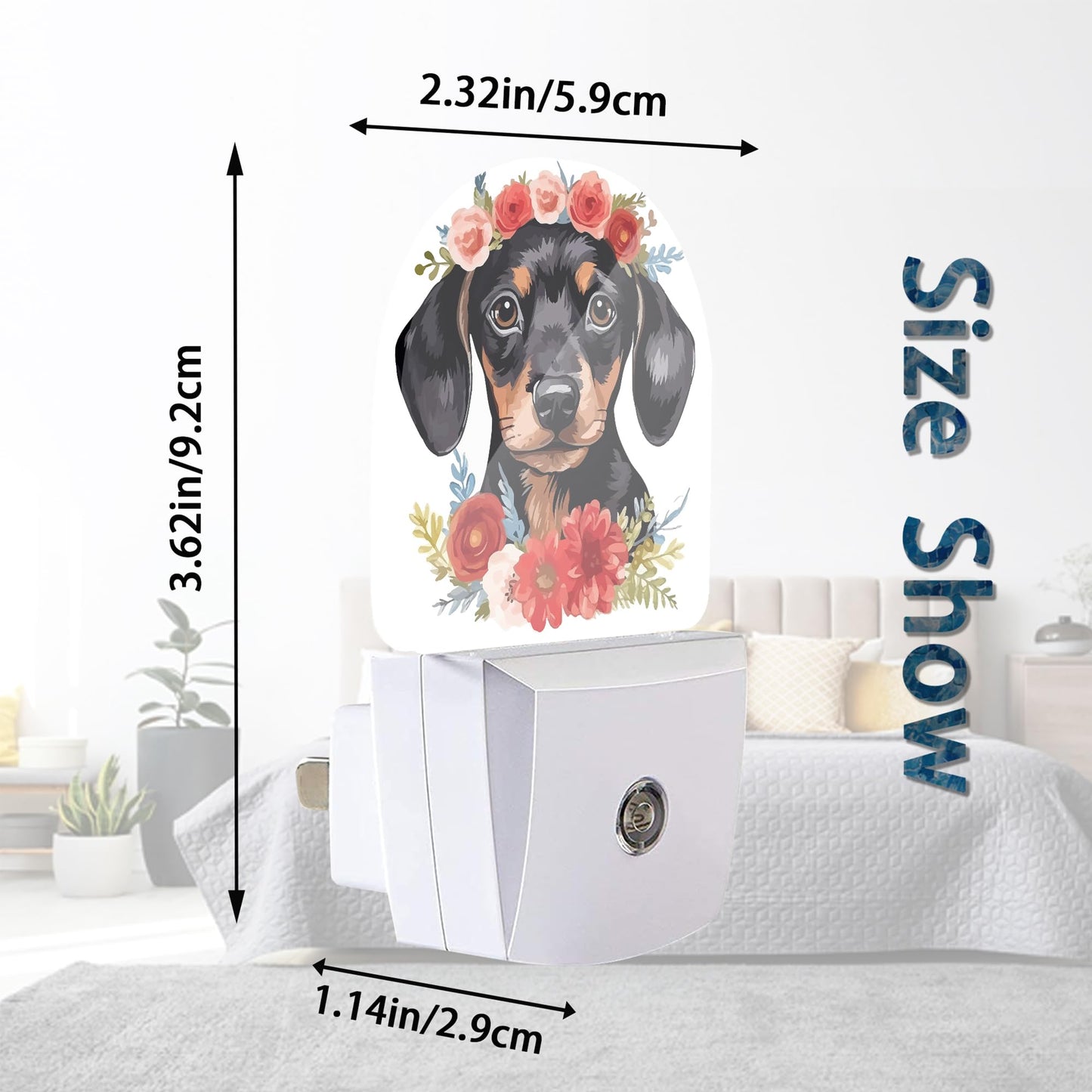 Axxitude Cute Dachshund Flowers Night Lights Plug into Wall for Girls Boys Room,Night Light LED Lamp Dusk to Dawn Sensor Round Lamp for Bedroom