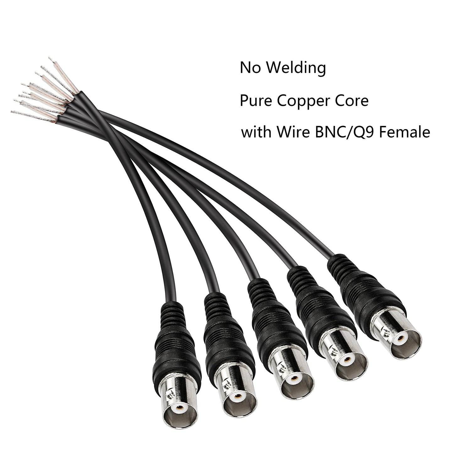 MEIRIYFA BNC Pigtail Cable Bare Wire, Female Coaxial Connector Extension Plug with Open End Wire for CCTV Camera Terminal Adapter (5pcs)