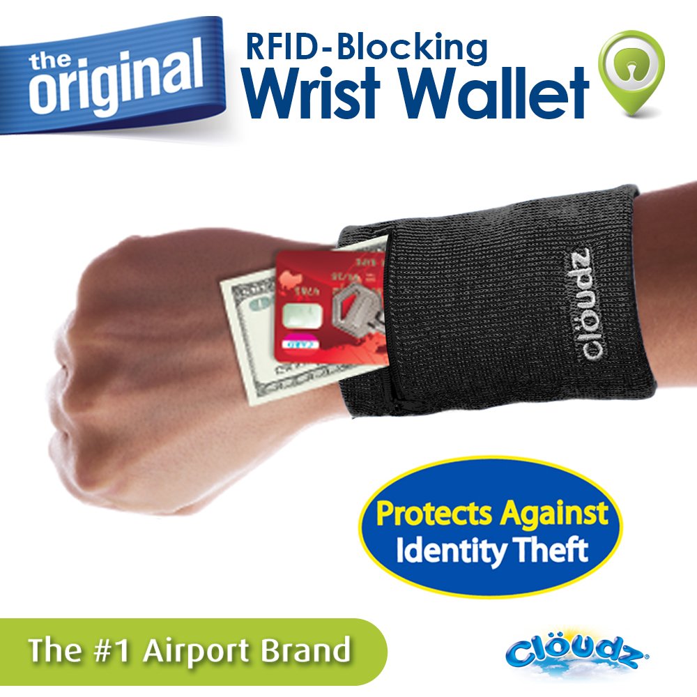 Cloudz : RFID Protection Travel Wrist Wallet - Black