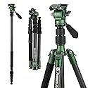 Fotopro 59" Carbon Fiber Travel Tripod, Compact Video Tripods with Fluid Head, Detachable Monopod with Arca-Swiss Quick Release Plate and Bag, Camera